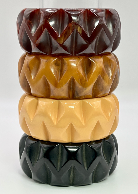 BB430 wide chunky scoop carved bakelite bangles in 4 colors